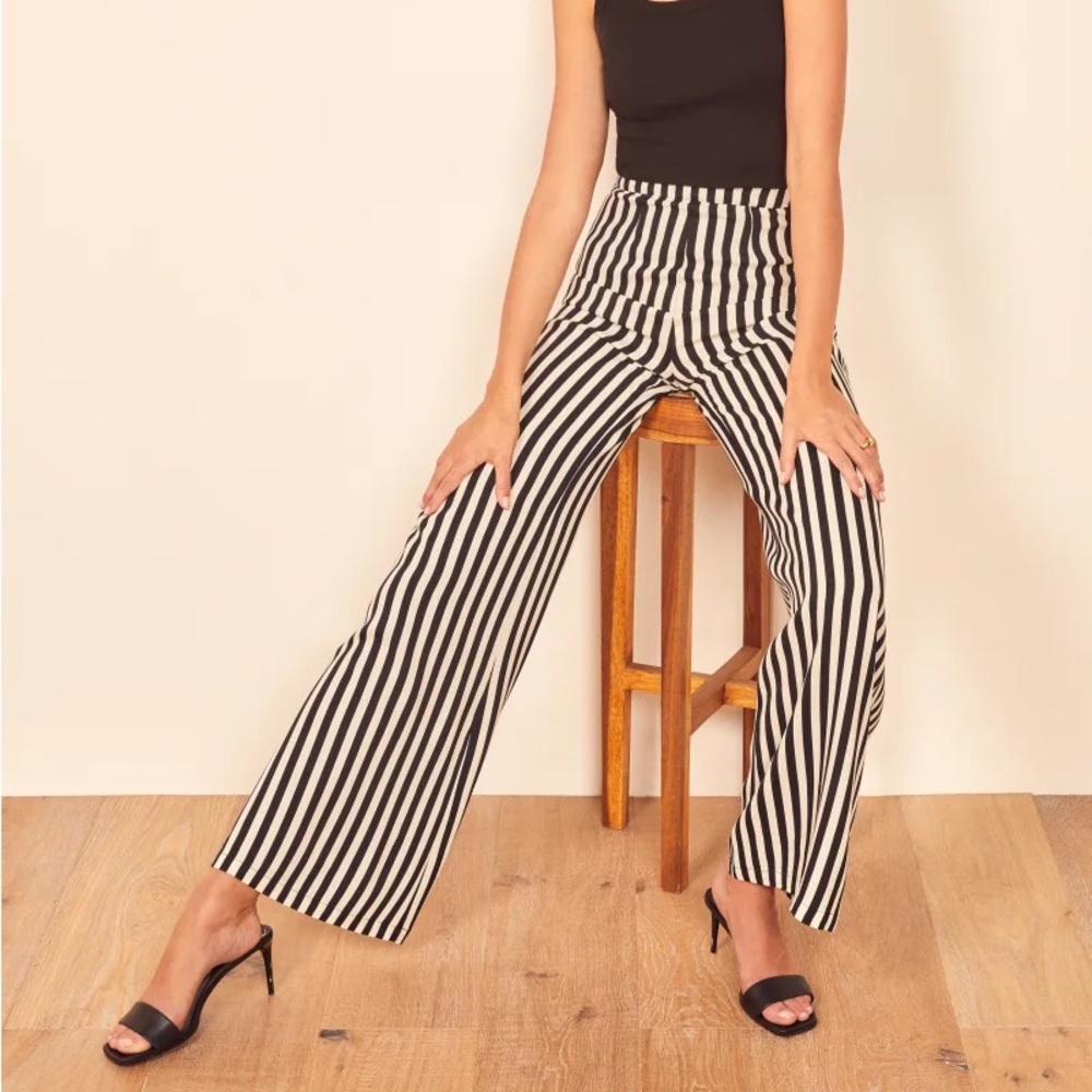 Reformation Black and White Striped Wide Leg Pants